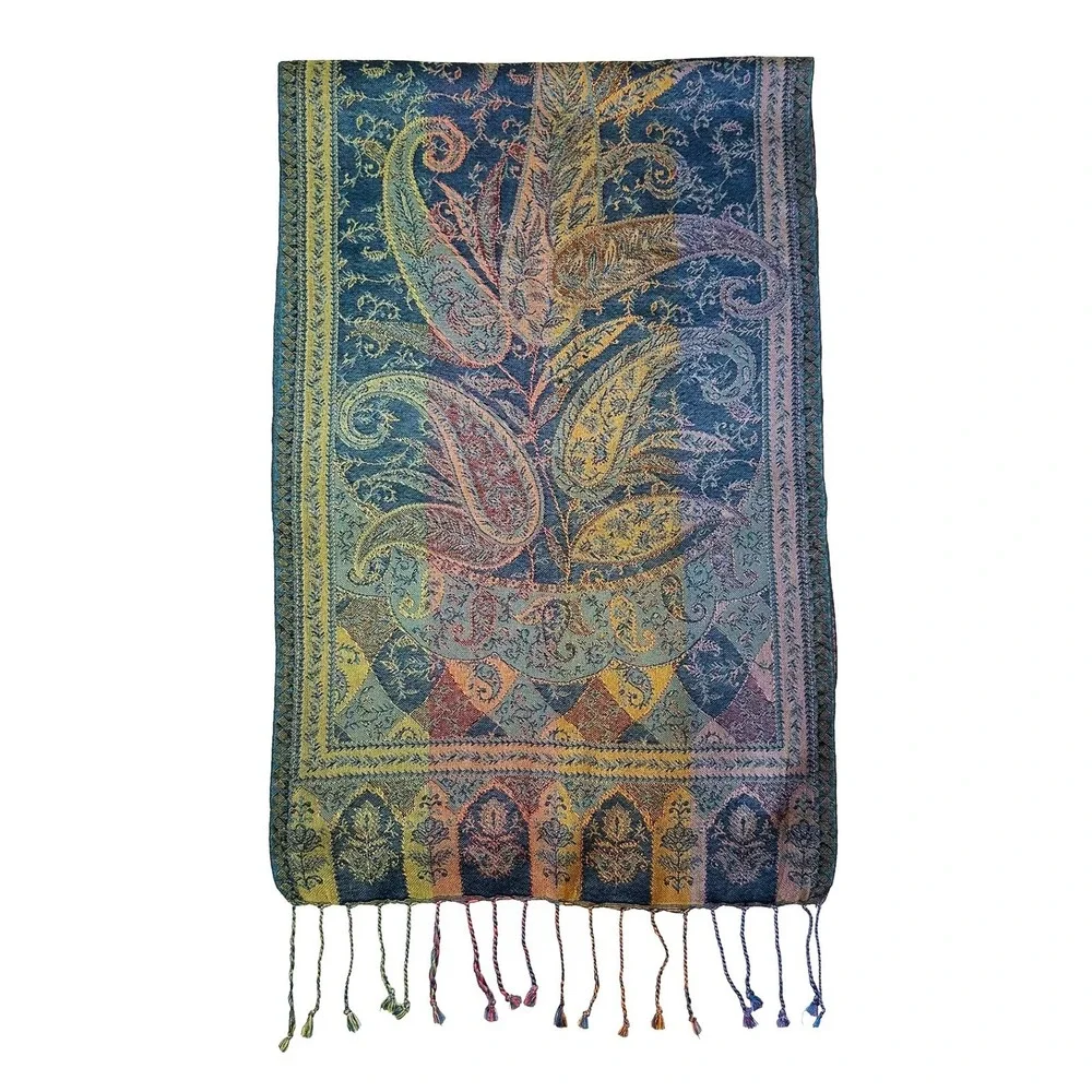 100% Silk Floral Paisley Pashmina-Style Scarf • multi-color • quiet luxury boho